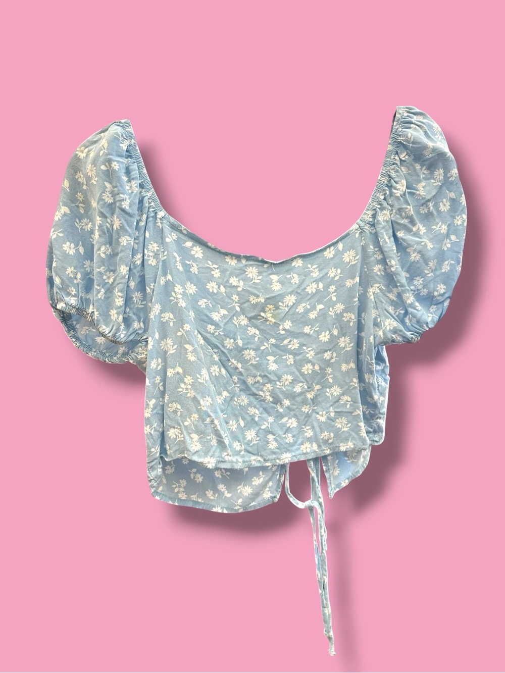 LA Hearts Blue Floral Puff-Sleeve Crop Top - Picture 2 of 3